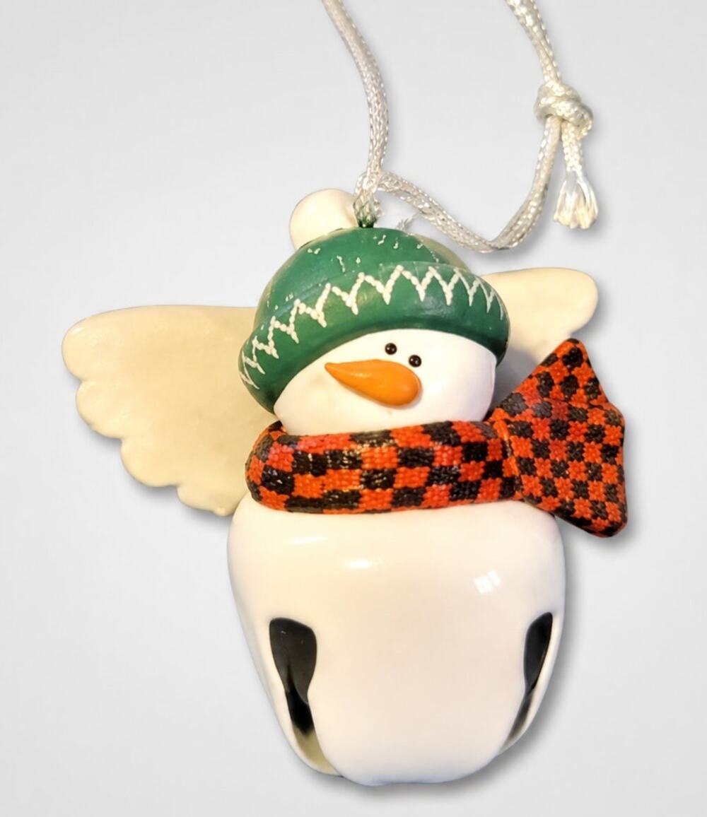 Vintage Christmas Snowman Angel Bell‎ Pendant Necklace 24" White Cord h-65